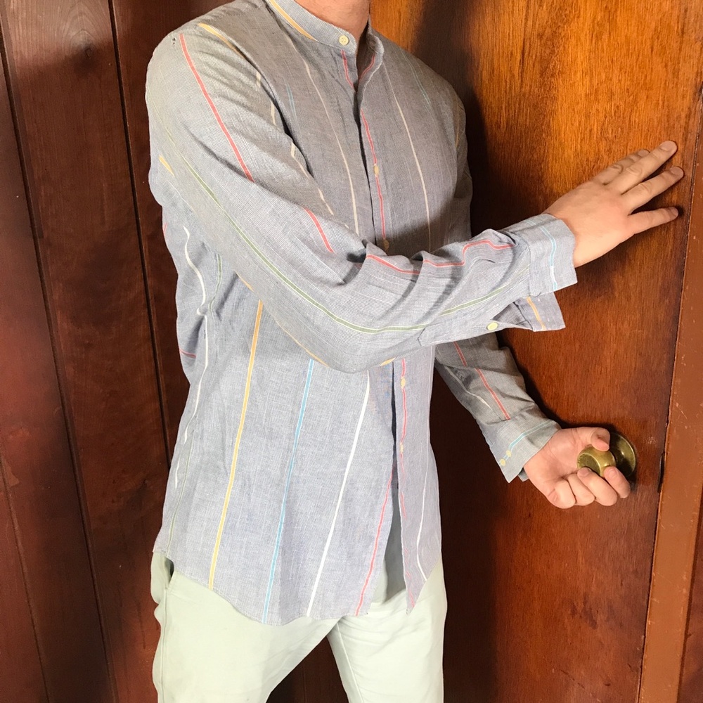 Vintage Men’s Collarless Pale Stripe Shirt